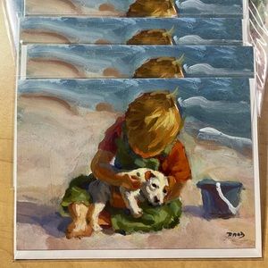 10 artistic blank greeting cards and envelops in sealed plastic, boy and puppy